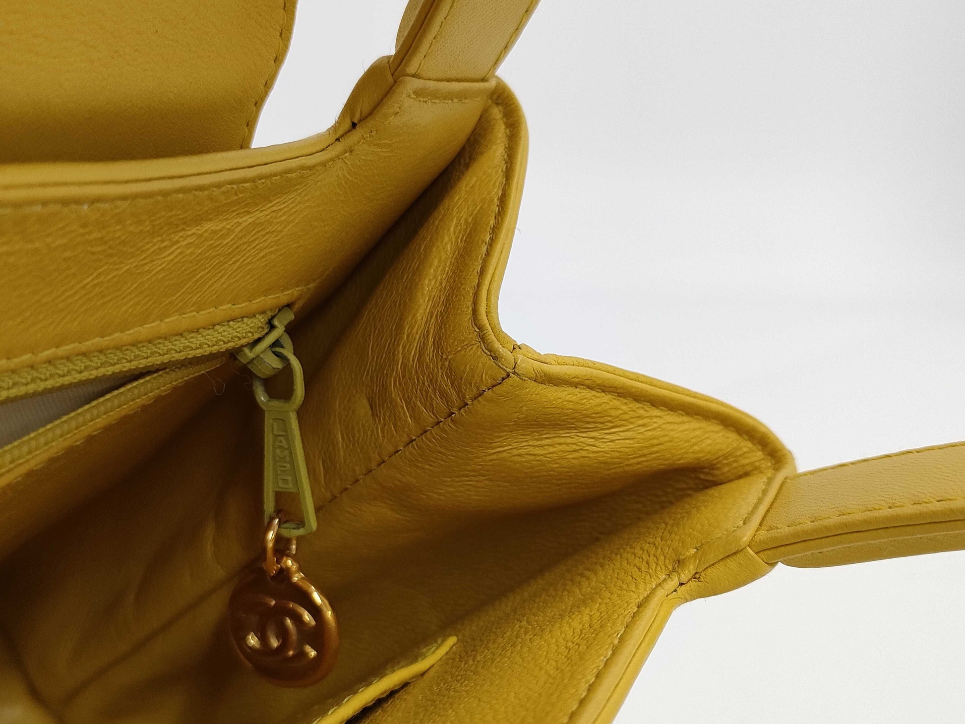 CHANEL Top Handle Lambskin Handbag with Turn Lock, Yellow