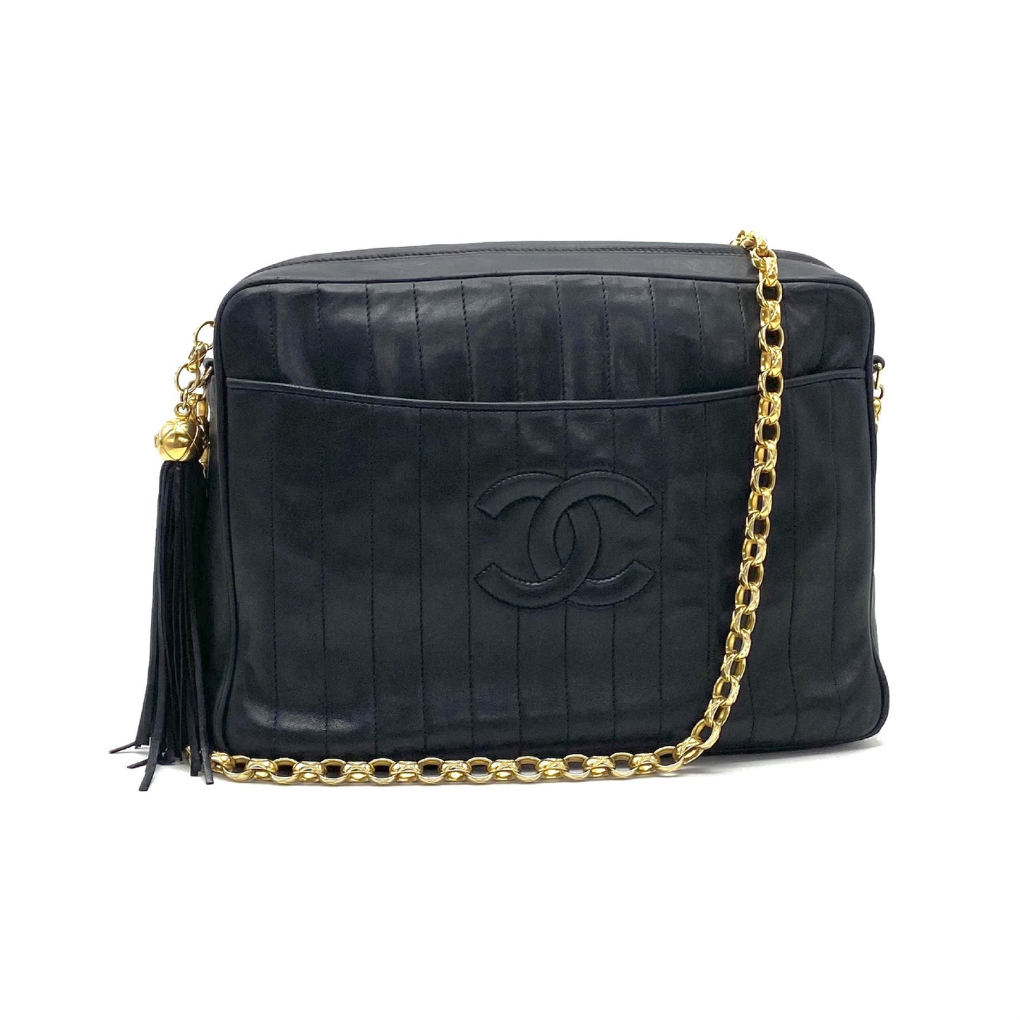 CHANEL CHANEL Mademoiselle Coco Mark Fringe Lambskin Jeweled Chain Shoulder Bag