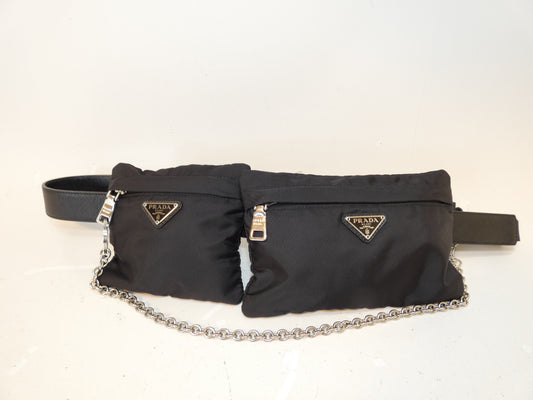PRADA Belt Bag, Saffiano Nylon, Black, Shoulder/Waist Bag