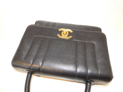 CHANEL Mademoiselle Caviar Skin Turnlock Coco Black Top Handle Handbag