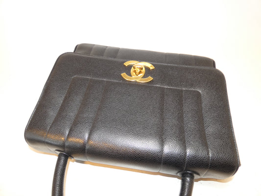 CHANEL Mademoiselle Caviar Skin Turnlock Coco Black Top Handle Handbag