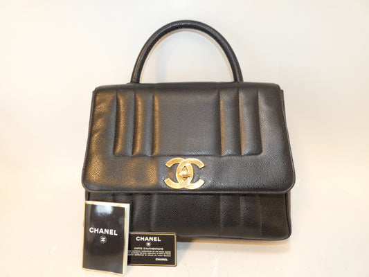 CHANEL Mademoiselle Caviar Skin Turnlock Coco Black Top Handle Handbag