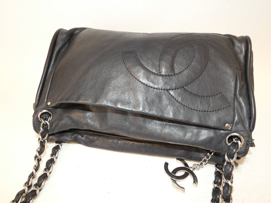 CHANEL Deca Coco Lambskin Black Chain Shoulder Bag