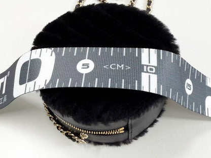CHANEL Black Fur and Leather Round Pouch, 12cm Wide, Approximately 28 Series [Includes Dust Bag and Sticker], Gold Hardware, Shoulder Bag, 28970939