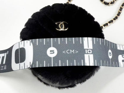 CHANEL Black Fur and Leather Round Pouch, 12cm Wide, Approximately 28 Series [Includes Dust Bag and Sticker], Gold Hardware, Shoulder Bag, 28970939