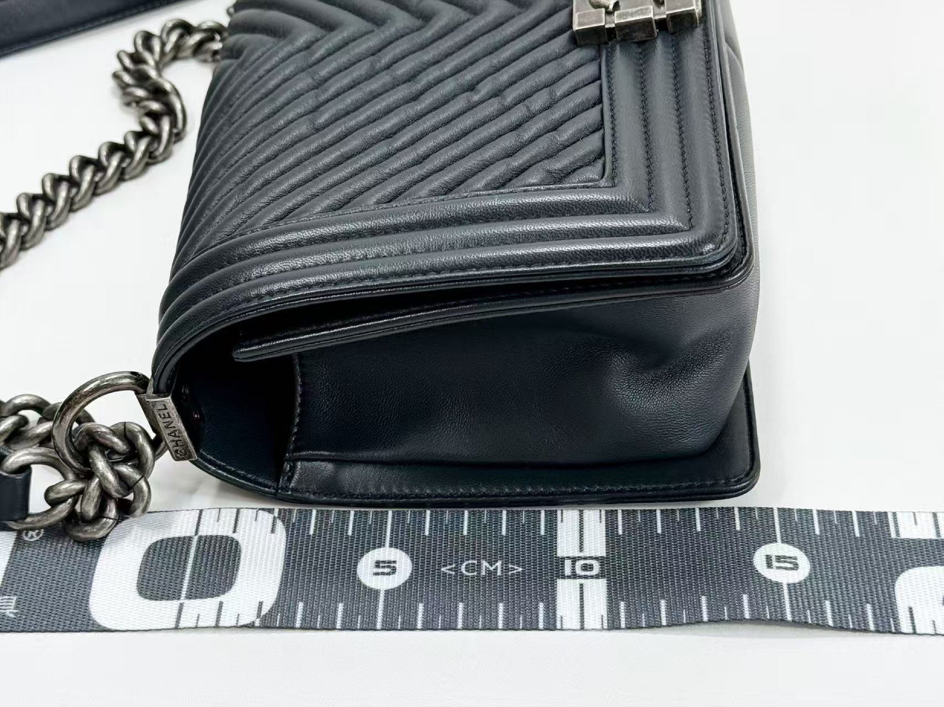 CHANEL Boy Chevron Wrinkled Shoulder Bag, W25cm, Approx. 20s, Vintage S Hardware, Dark Color, with Seal, 20772622
