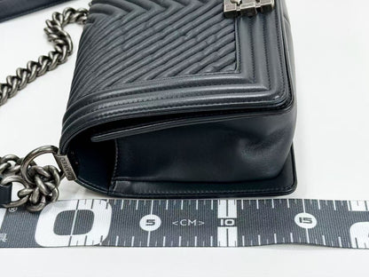 CHANEL Boy Chevron Wrinkled Shoulder Bag, W25cm, Approx. 20s, Vintage S Hardware, Dark Color, with Seal, 20772622