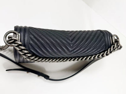 CHANEL Boy Chevron Wrinkled Shoulder Bag, W25cm, Approx. 20s, Vintage S Hardware, Dark Color, with Seal, 20772622
