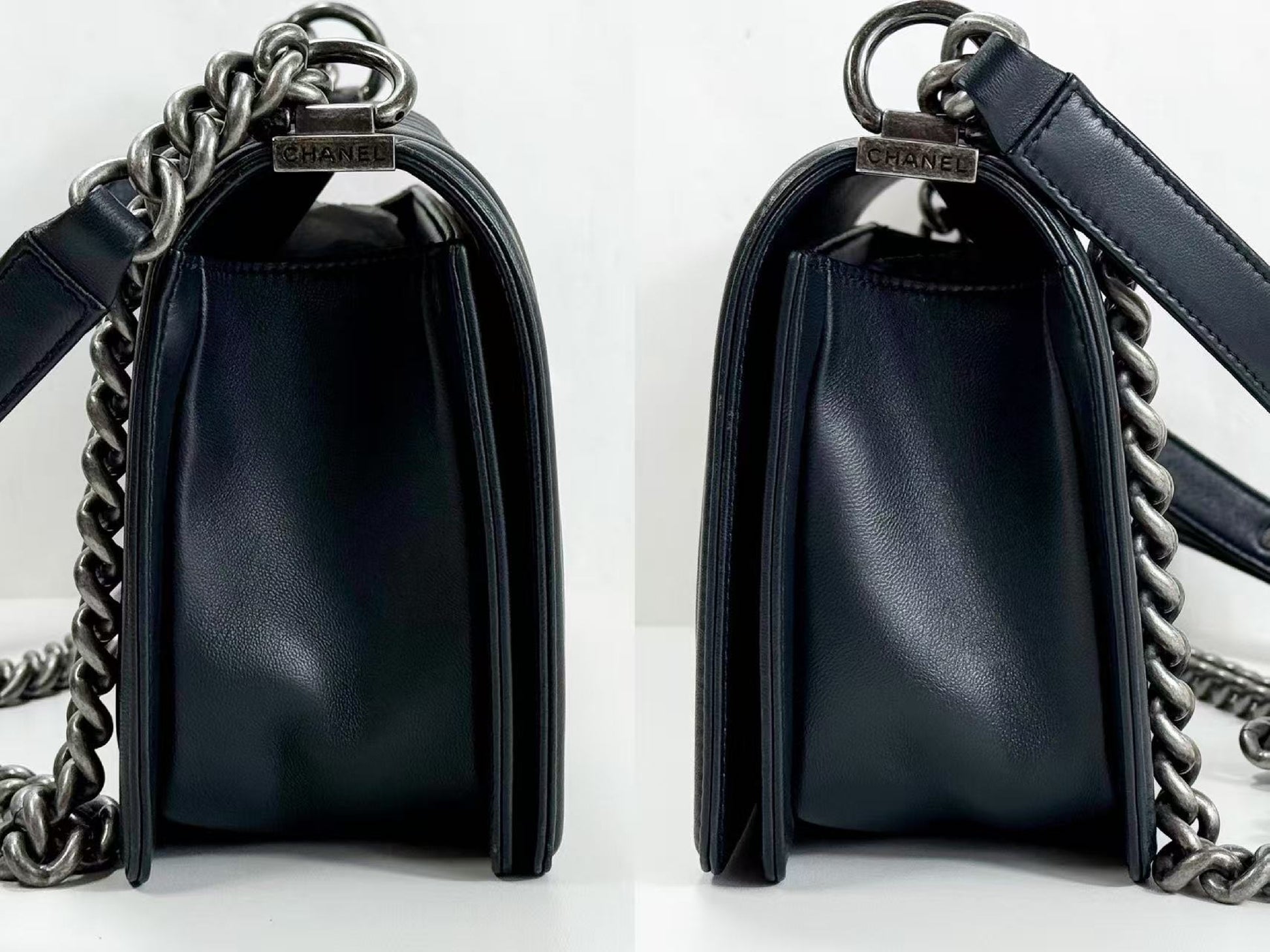 CHANEL Boy Chevron Wrinkled Shoulder Bag, W25cm, Approx. 20s, Vintage S Hardware, Dark Color, with Seal, 20772622