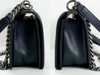 CHANEL Boy Chevron Wrinkled Shoulder Bag, W25cm, Approx. 20s, Vintage S Hardware, Dark Color, with Seal, 20772622