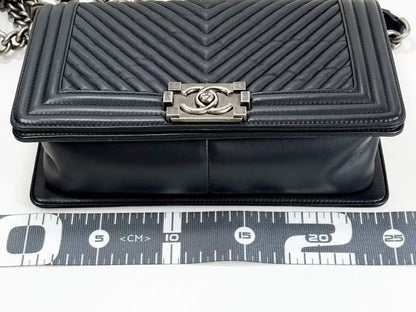 CHANEL Boy Chevron Wrinkled Shoulder Bag, W25cm, Approx. 20s, Vintage S Hardware, Dark Color, with Seal, 20772622