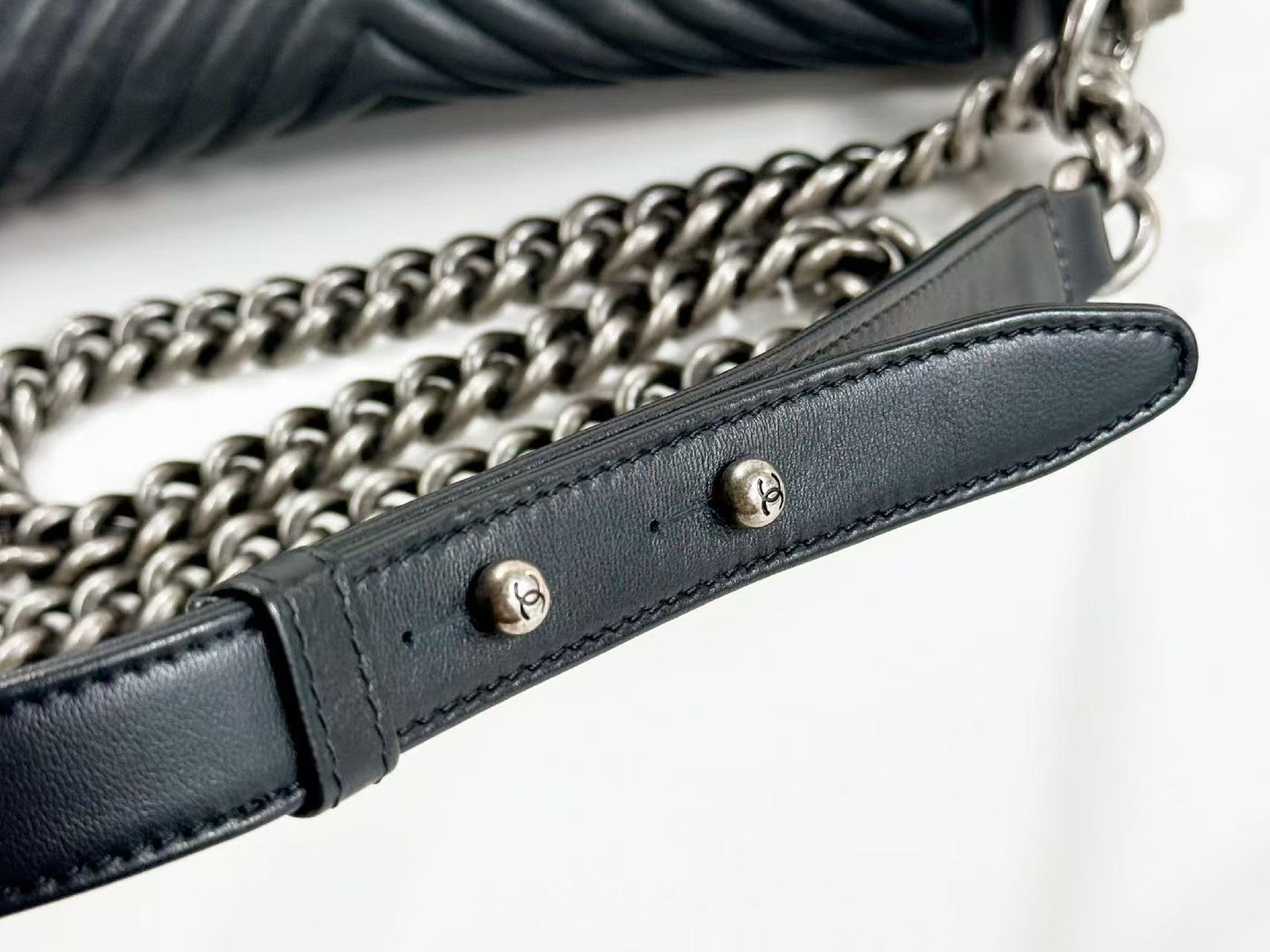 CHANEL Boy Chevron Wrinkled Shoulder Bag, W25cm, Approx. 20s, Vintage S Hardware, Dark Color, with Seal, 20772622