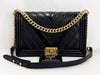 CHANEL Black Boy Patchwork Chevron Shoulder Bag, W28cm, Approx. 22nd Series [G Card and Sticker Included] Vintage G Hardware, 22323003