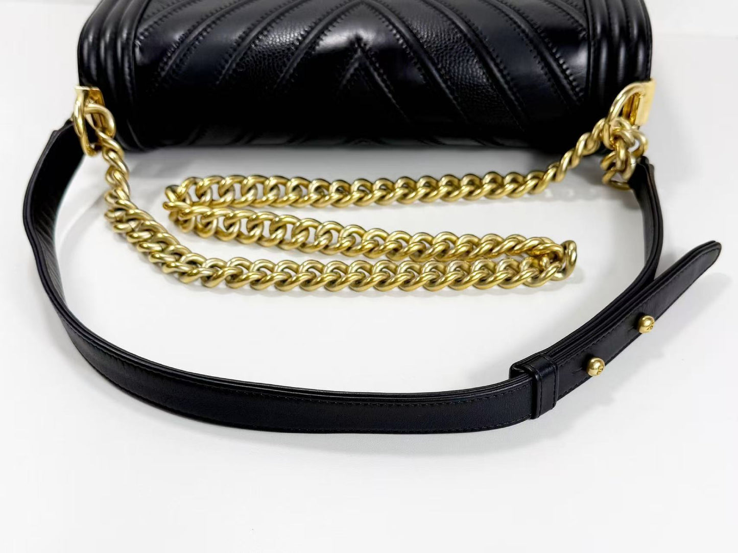 CHANEL Black Boy Patchwork Chevron Shoulder Bag, W28cm, Approx. 22nd Series [G Card and Sticker Included] Vintage G Hardware, 22323003