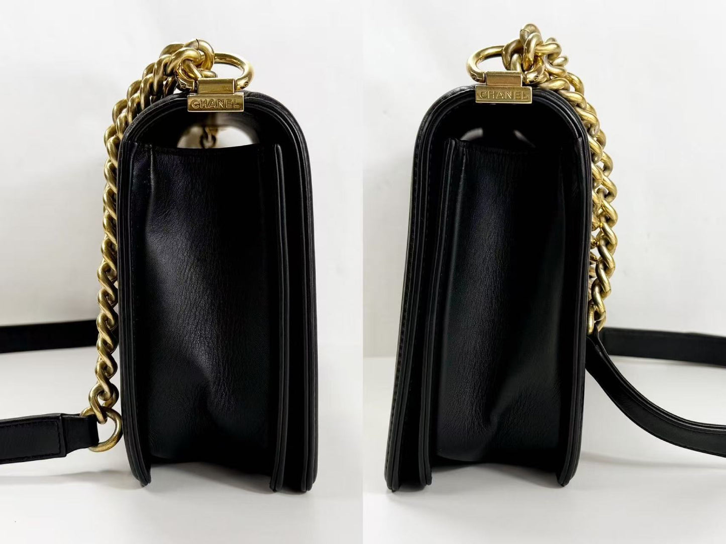 CHANEL Black Boy Patchwork Chevron Shoulder Bag, W28cm, Approx. 22nd Series [G Card and Sticker Included] Vintage G Hardware, 22323003