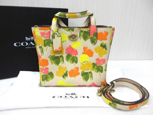 COACH E2261-CC389 Willow Tote 24, Floral Print Leather, 2-Way Shoulder Bag, Approx. W24 x H20cm