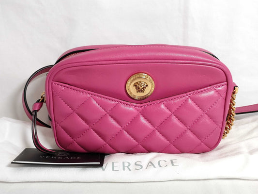 VERSACE Medusa Leather Shoulder Bag in Red