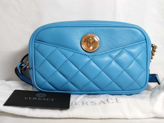VERSACE Medusa Leather Shoulder Bag, Blue