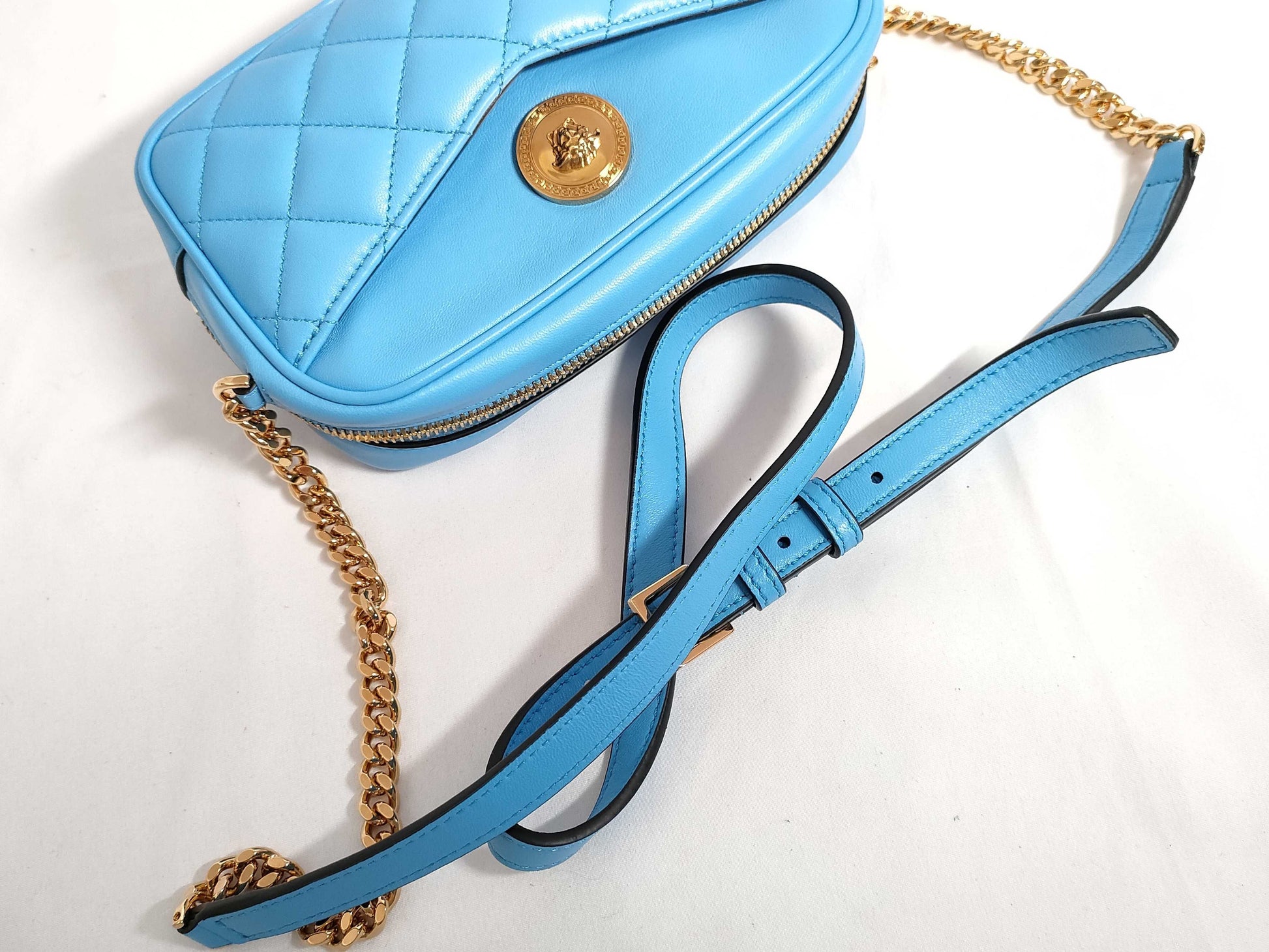 VERSACE Medusa Leather Shoulder Bag, Blue