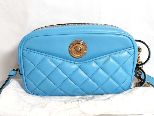 VERSACE Medusa Leather Shoulder Bag, Blue