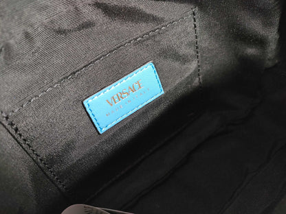 VERSACE Medusa Leather Shoulder Bag, Blue