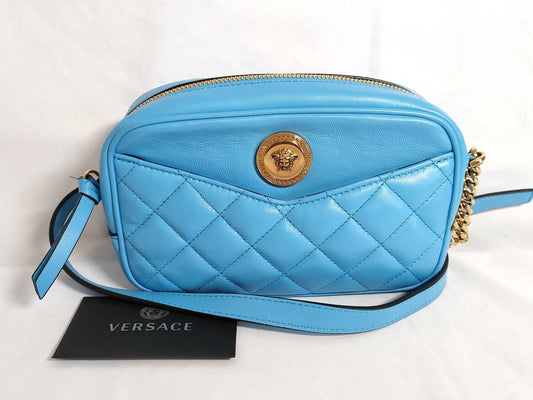 VERSACE Medusa Leather Shoulder Bag, Blue