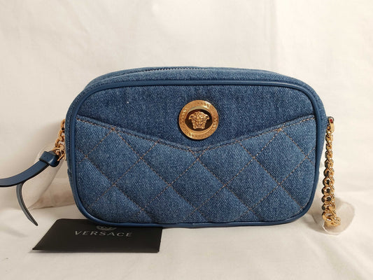 VERSACE Medusa Leather Shoulder Bag with Denim