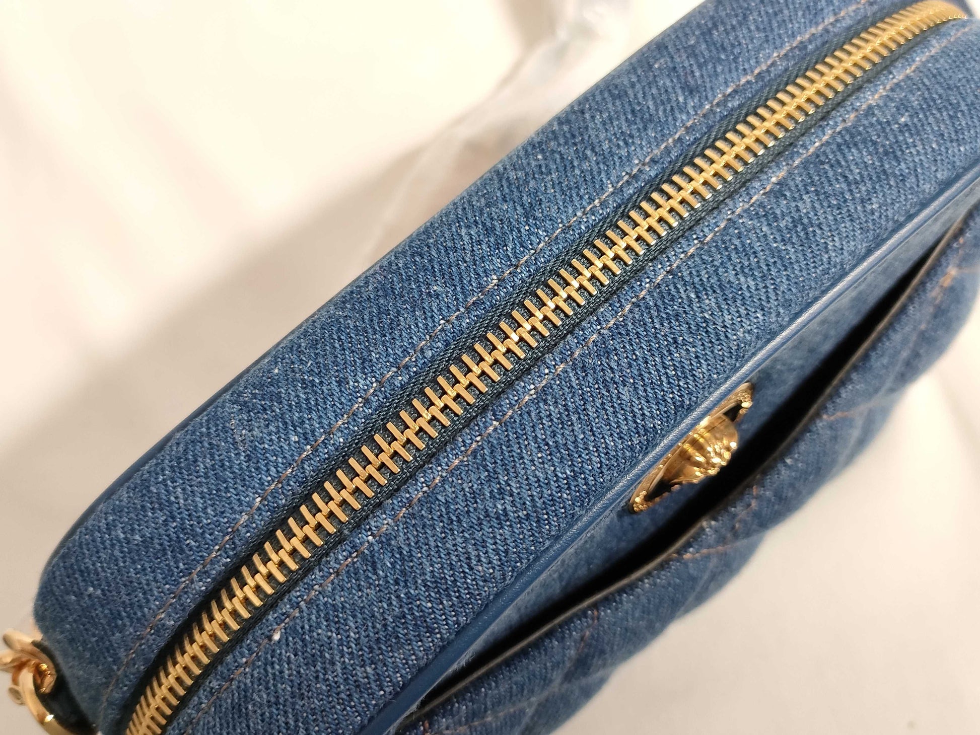 VERSACE Medusa Leather Shoulder Bag with Denim