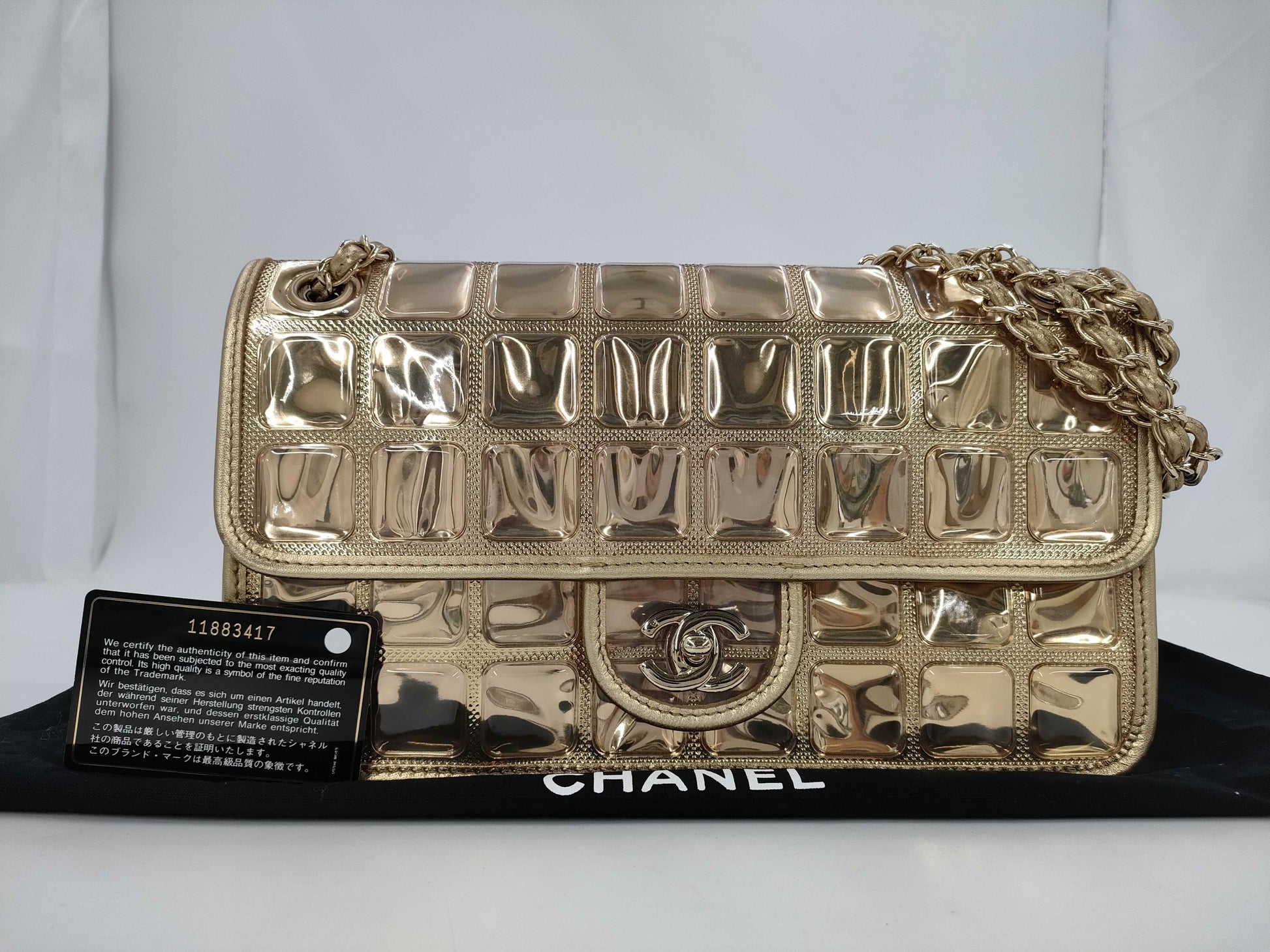 CHANEL Ice Cube Chain Shoulder Bag, Single Flap, Gold