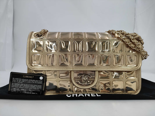 CHANEL Ice Cube Chain Shoulder Bag, Single Flap, Gold