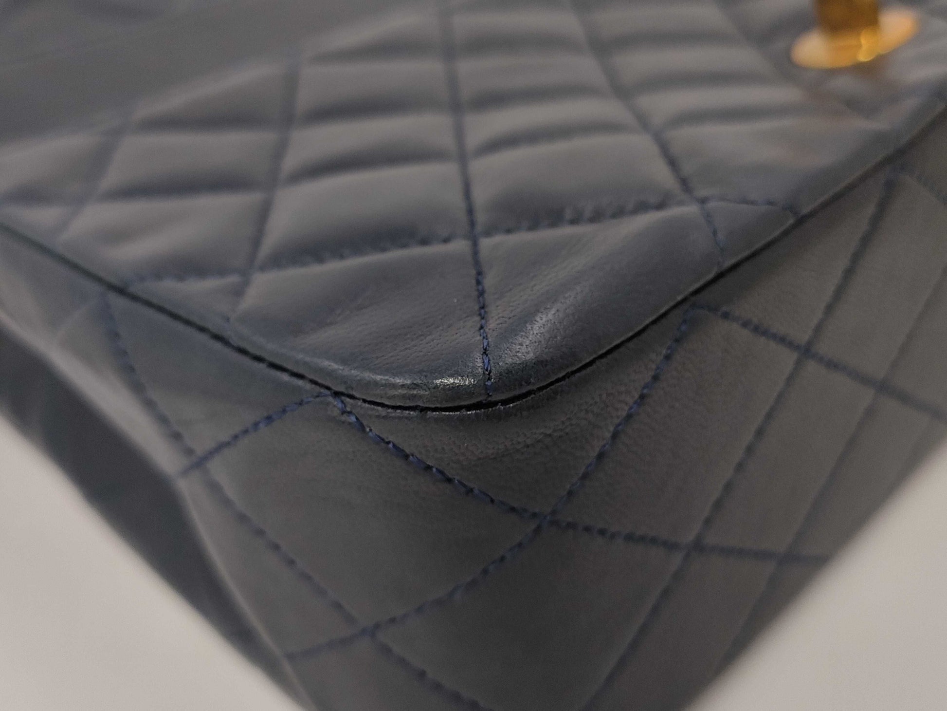 CHANEL Lambskin Matelasse 22 Shoulder Bag with Full Flap, S-Chain, GD Hardware, Navy Blue, Seal, Card Included, 0383095