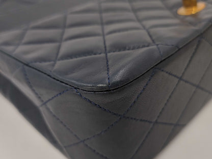 CHANEL Lambskin Matelasse 22 Shoulder Bag with Full Flap, S-Chain, GD Hardware, Navy Blue, Seal, Card Included, 0383095