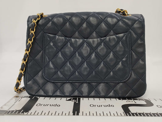 CHANEL Lambskin Matelasse 22 Shoulder Bag with Full Flap, S-Chain, GD Hardware, Navy Blue, Seal, Card Included, 0383095