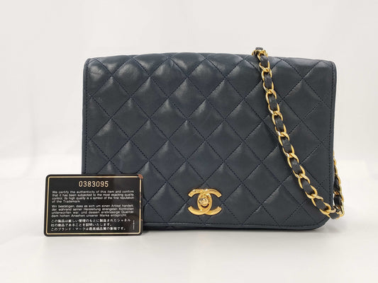 CHANEL Lambskin Matelasse 22 Shoulder Bag with Full Flap, S-Chain, GD Hardware, Navy Blue, Seal, Card Included, 0383095