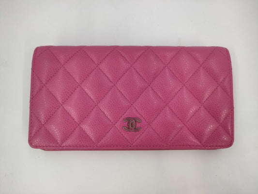 CHANEL Caviar Skin Matelasse Long Wallet with Coco Mark SV Hardware and Pink Seal, 21086404, Box and Dust Bag Included