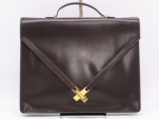 HERMES Leather Kelly Cross Briefcase, Brown, K Stamp, 1981, Business Bag