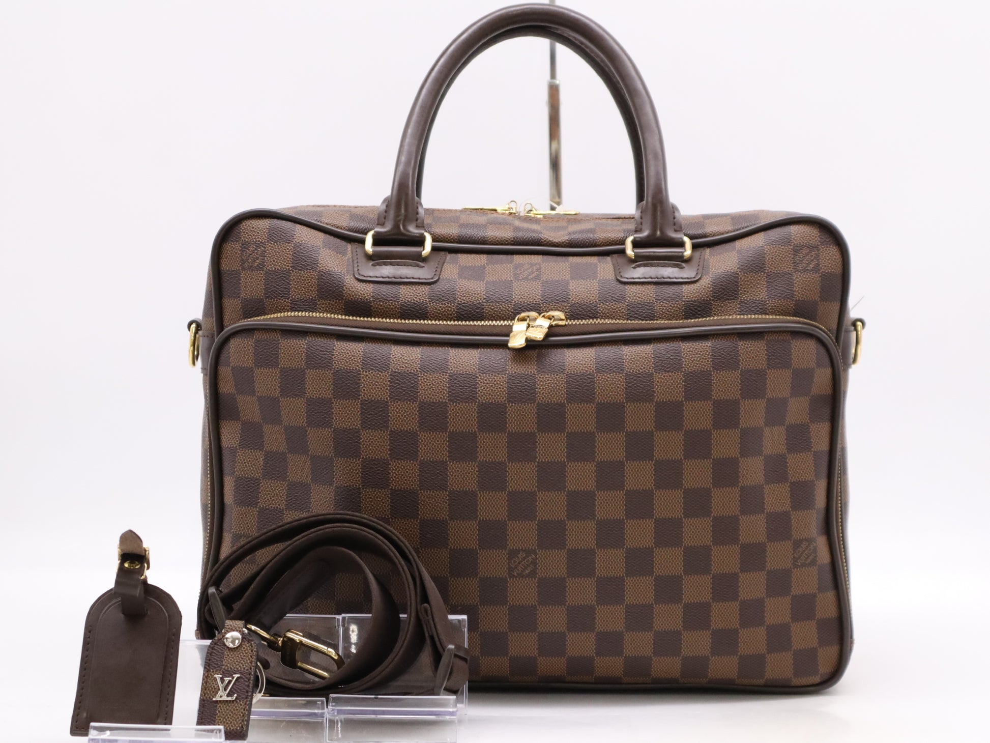 LOUIS VUITTON Damier N23252 Damier Curl Business Bag with Name Tag and Charm