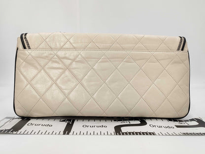 CHANEL CHANEL Shoulder Bag 2.55 East West White with Seal Chain Shoulder Bag
