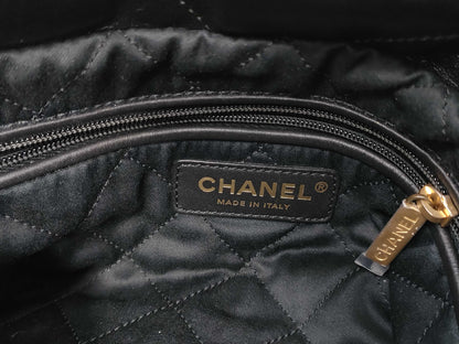 CHANEL CHANEL 22 Shiny Calfskin Chain Shoulder Bag with Gold Hardware and Pouch, AS3260, Serial Number Plate, Black, Shoulder Bag