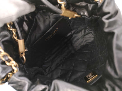 CHANEL CHANEL 22 Shiny Calfskin Chain Shoulder Bag AS3980 with Gold Hardware and Serial Number Plate in Black