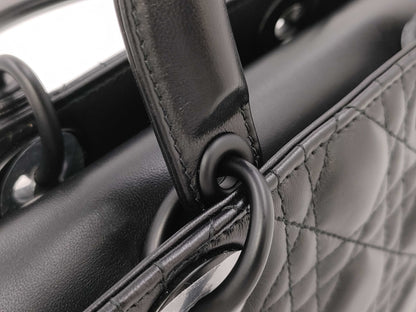 Dior Christian Dior Lady Dior Cannage Black Hardware 2-Way Handbag Shoulder Bag Leather Black Handbag
