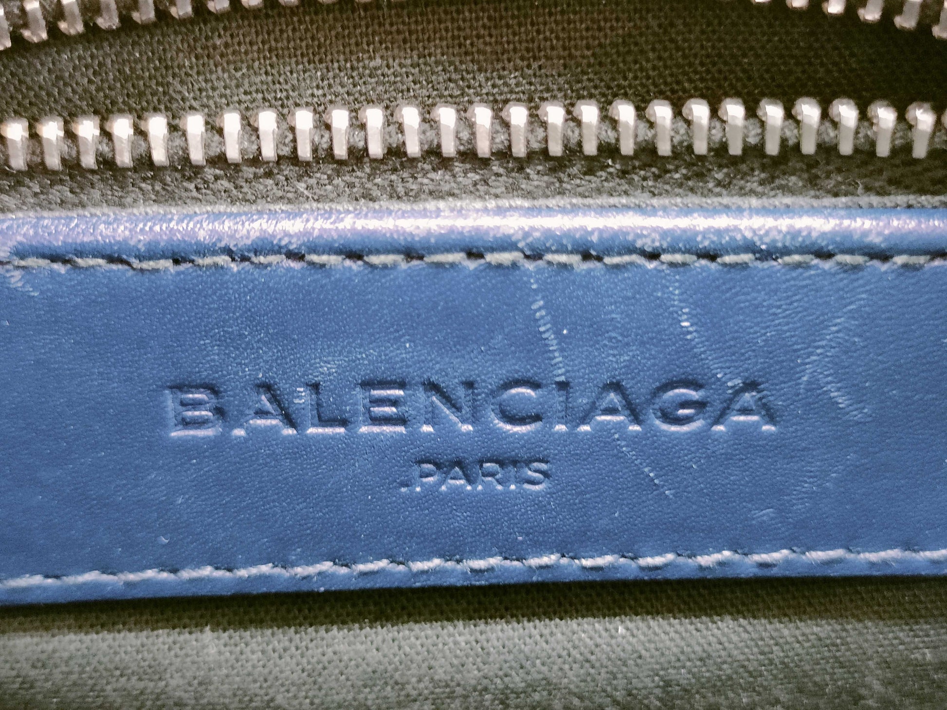 BALENCIAGA Giant Mini City Handbag in Dark Navy Leather/Patent Leather Includes dust bag and shoulder strap.