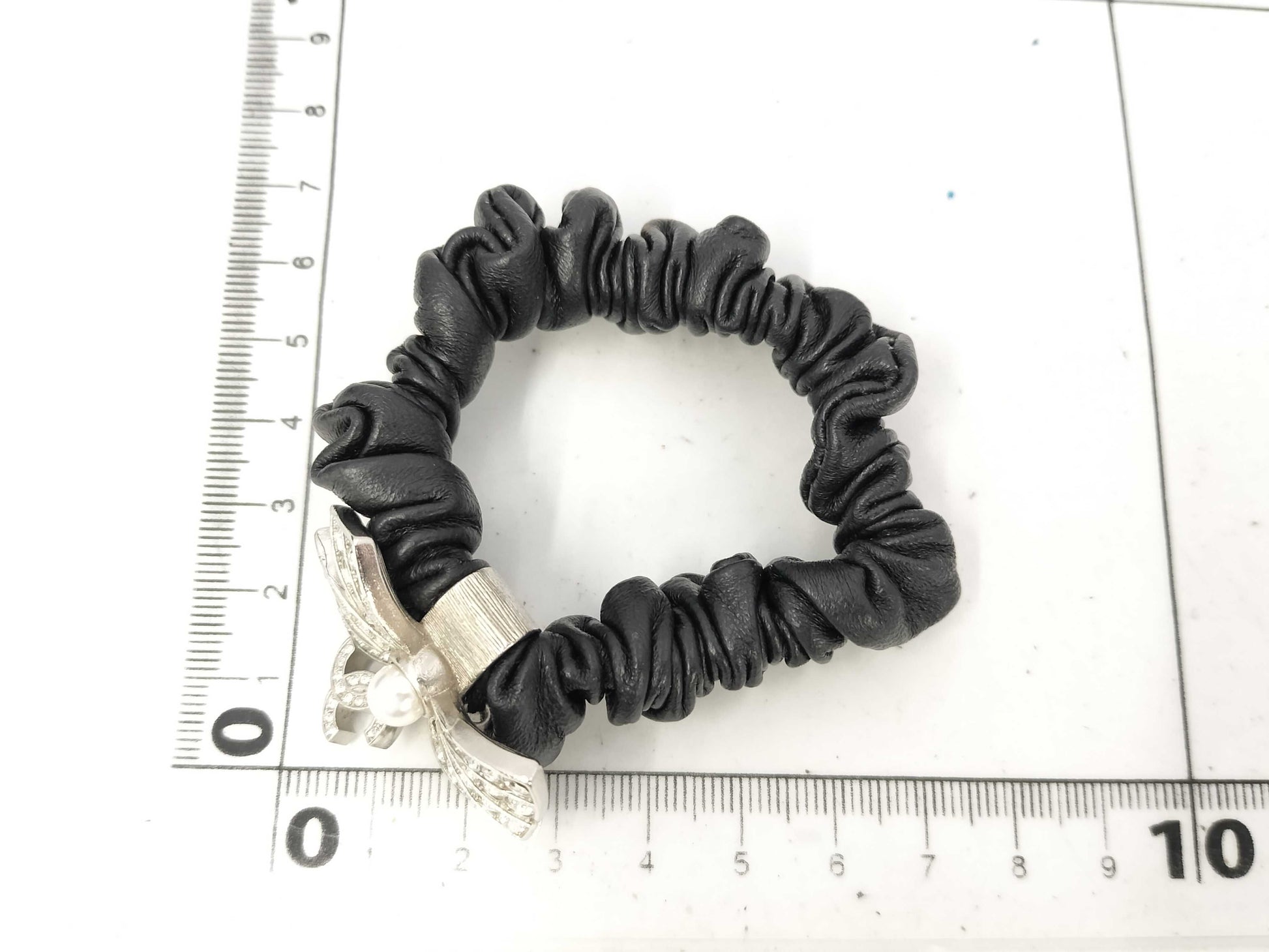 CHANEL Scrunchie Hair Accessory Bracelet Lambskin Ribbon Coco Mark A22P Hair Accessory