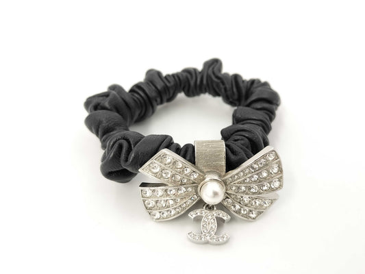 CHANEL Scrunchie Hair Accessory Bracelet Lambskin Ribbon Coco Mark A22P Hair Accessory