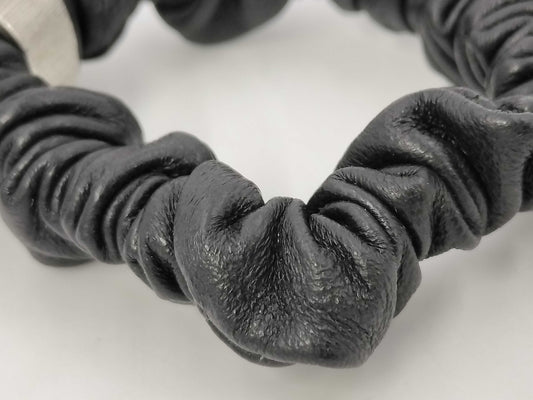 CHANEL Scrunchie Hair Accessory Bracelet Lambskin Ribbon Coco Mark A22P Hair Accessory