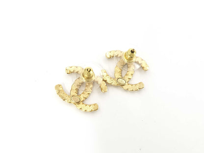 CHANEL Coco Mark Black x Clear Stone Pearl A21V Earrings
