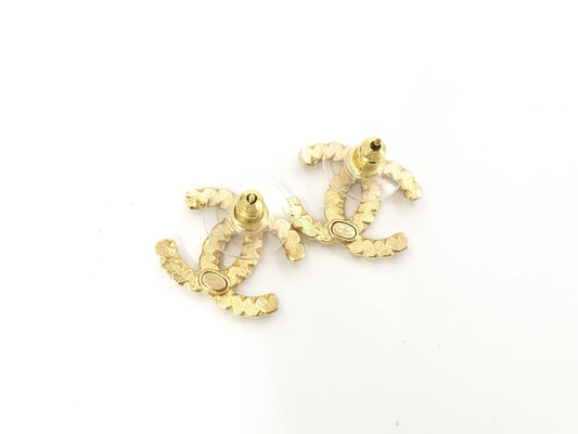 CHANEL Coco Mark Black x Clear Stone Pearl A21V Earrings