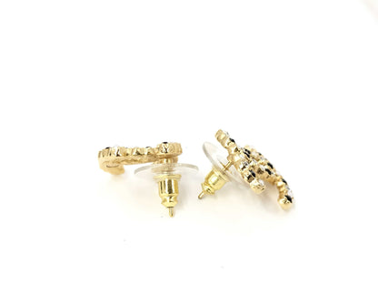 CHANEL Coco Mark Black x Clear Stone Pearl A21V Earrings