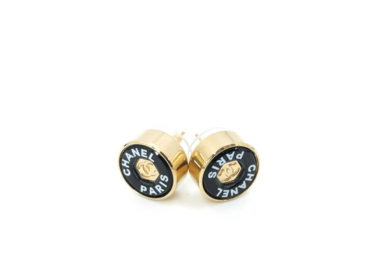 CHANEL Round Logo Coco Mark Black B24C Earrings