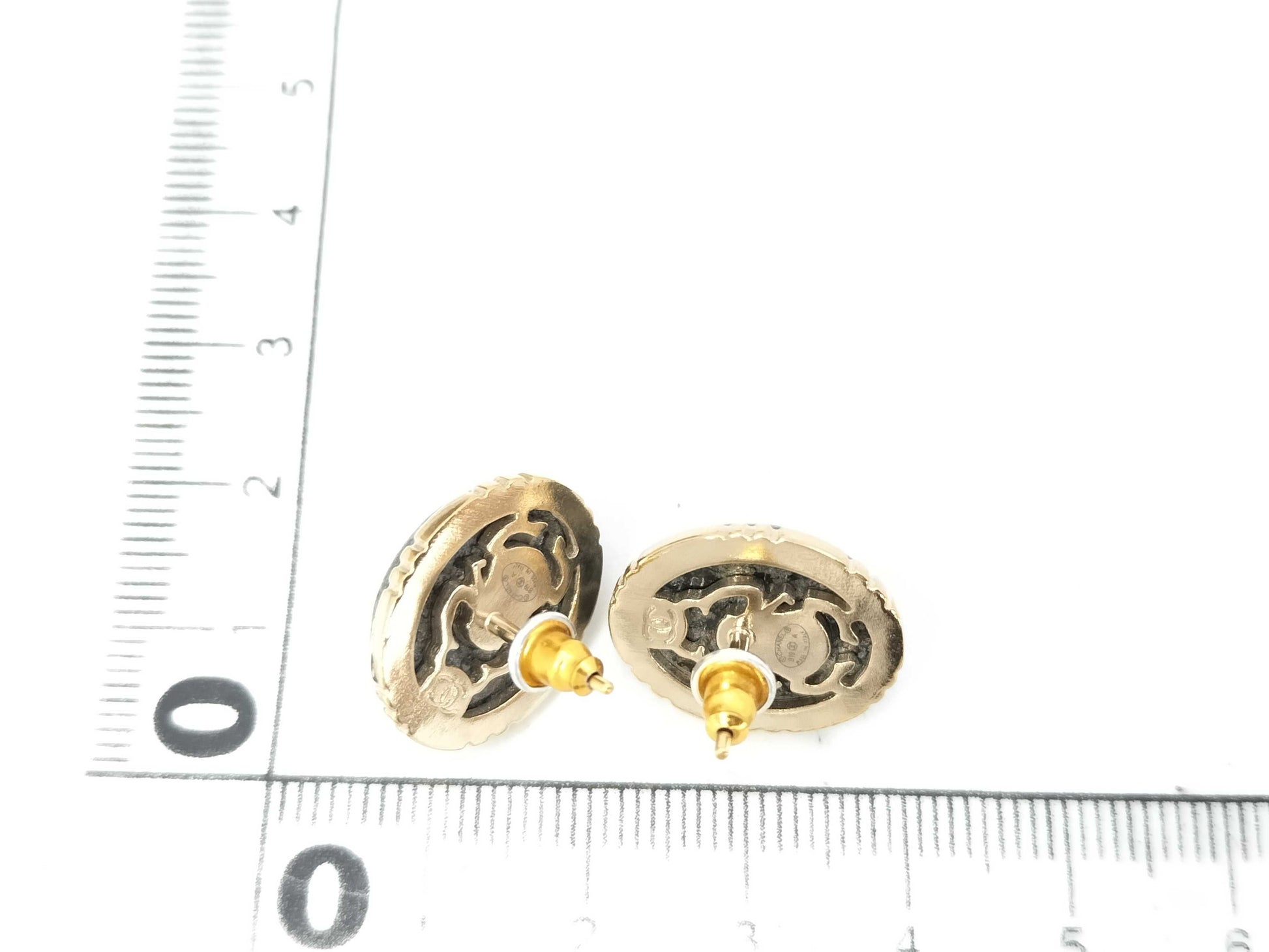 CHANEL Oval Color Stone Marble Black Coco Mark B19A Earrings